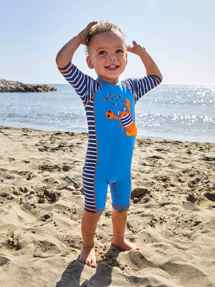JoJo Maman Bébé Blue Stripe UPF 50 1-Piece Sun Protection Suit - Image 1 of 5