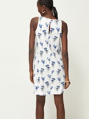 White/Blue Square Neck Shift Mini Dress With Linen - Image 4 of 7