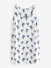 White/Blue Square Neck Shift Mini Dress With Linen - Image 6 of 7