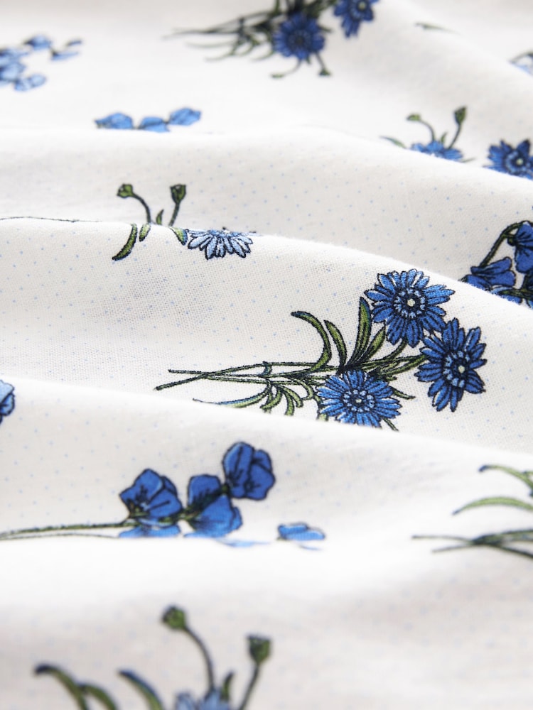 White/Blue Square Neck Shift Mini Dress With Linen - Image 7 of 7