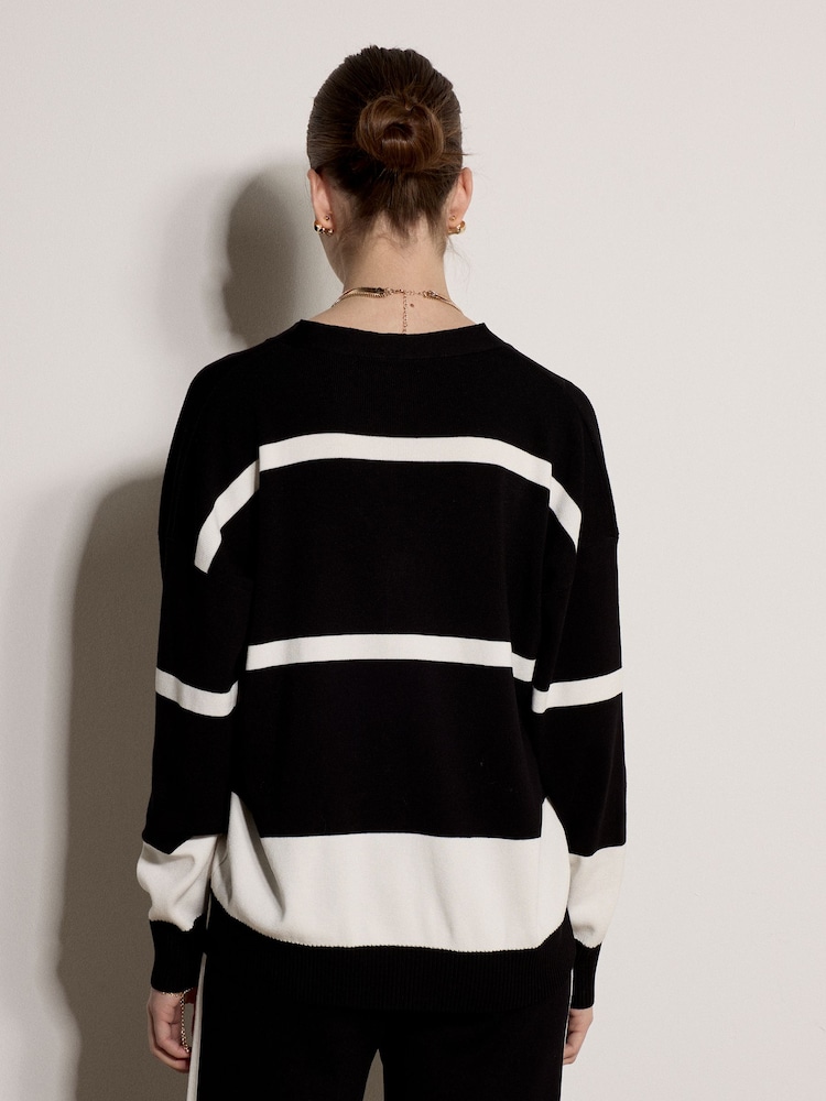 Apricot Black Monochrome Stripe Oversized Cardigan - Image 2 of 4