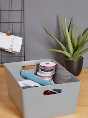 Wham Set of 4 Grey Large Studio Large Rectangle Deep Plastic Storage Baskets - Image 2 of 2