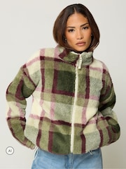 PixieGirl Petite Green Checkered Zip Fleece - Image 1 of 6