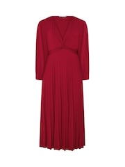 Yours Curve Red Pleated Knot Long Sleeve Maxi Dress - Image 1 of 6