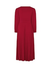 Yours Curve Red Pleated Knot Long Sleeve Maxi Dress - Image 6 of 6