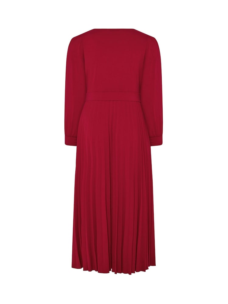 Yours Curve Red Pleated Knot Long Sleeve Maxi Dress - Image 6 of 6 Yours Curve Red Pleated Knot Long Sleeve Maxi Dress - Image 6 of 6