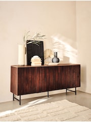 French Connection Slatted Mango Wood and Concrete Effect Top Large Sedona Sideboard - Image 2 of 7