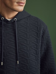 Navy Hooded Premium Textured Overhead Hoodie - Image 1 of 9