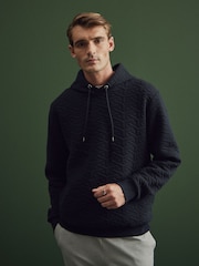 Navy Hooded Premium Textured Overhead Hoodie - Image 2 of 9