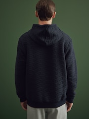 Navy Hooded Premium Textured Overhead Hoodie - Image 3 of 9