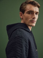 Navy Hooded Premium Textured Overhead Hoodie - Image 5 of 9