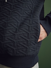 Navy Hooded Premium Textured Overhead Hoodie - Image 6 of 9