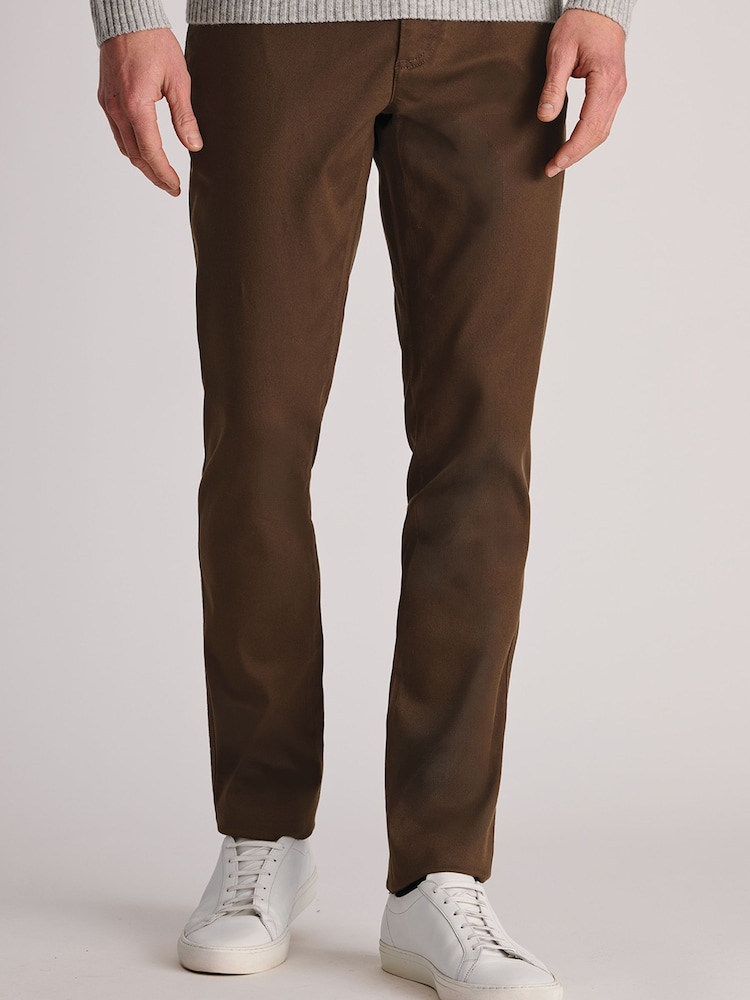 Brook Taverner Brown Textured Stretch Cotton Trousers - Image 1 of 4 Brook Taverner Brown Textured Stretch Cotton Trousers - Image 1 of 4