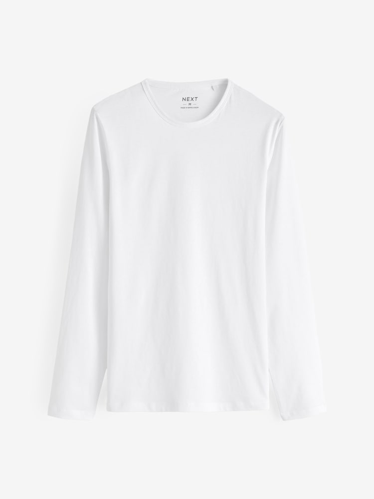 White Long Sleeve 100% Cotton Layering T-Shirts 5 Pack - Image 5 of 7