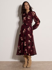 Apricot Purple Floral Print Chiffon Midi Dress - Image 2 of 5