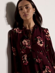 Apricot Purple Floral Print Chiffon Midi Dress - Image 3 of 5