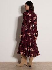 Apricot Purple Floral Print Chiffon Midi Dress - Image 4 of 5