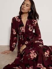 Apricot Purple Floral Print Chiffon Midi Dress - Image 5 of 5