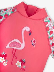JoJo Maman Bébé Pink Girls' Flamingo UPF 50 Long Sleeve Swimsuit - Image 5 of 6
