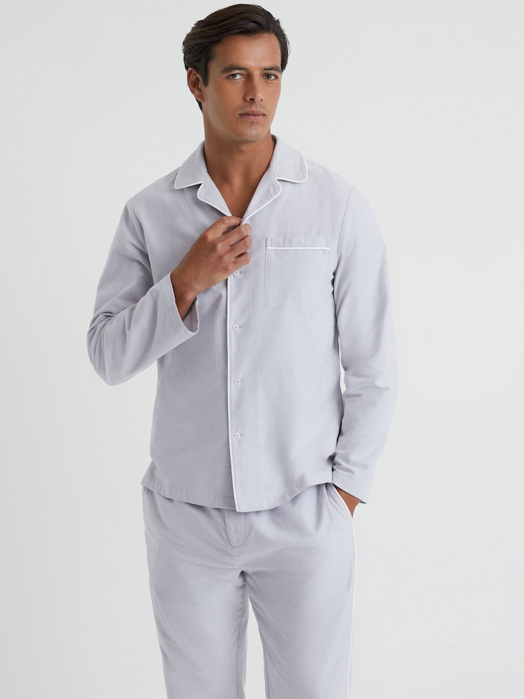 Reiss Ice Grey Keddington Cotton Button-Through Pyjama Shirt - Image 1 of 5
