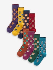 Safari Animals Fun Pattern Socks 8 Pack - Image 1 of 9