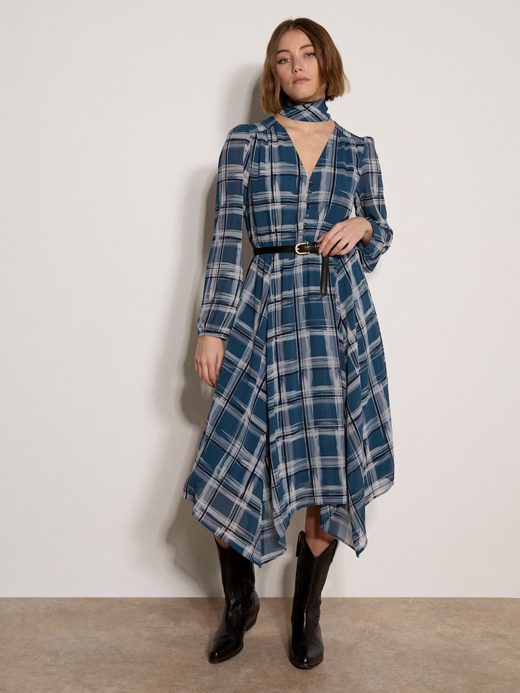 Apricot Check Crepe Midi Dress - Image 1 of 5