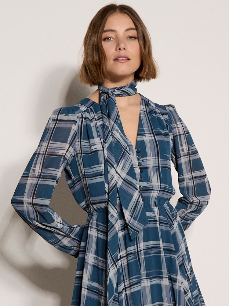 Apricot Check Crepe Midi Dress - Image 2 of 5