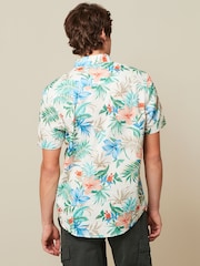 White 100% Cotton Printed Floral Short Sleeve Oxford Shirt - Image 3 of 7