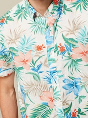 White 100% Cotton Printed Floral Short Sleeve Oxford Shirt - Image 4 of 7
