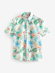 White 100% Cotton Printed Floral Short Sleeve Oxford Shirt - Image 5 of 7