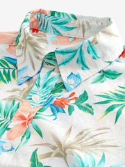 White 100% Cotton Printed Floral Short Sleeve Oxford Shirt - Image 6 of 7