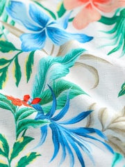 White 100% Cotton Printed Floral Short Sleeve Oxford Shirt - Image 7 of 7