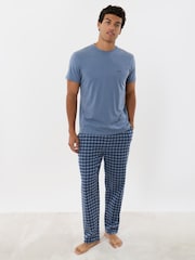 Threadbare Blue T-Shirt & Cotton Flannel Trouser Pyjamas Set - Image 1 of 5