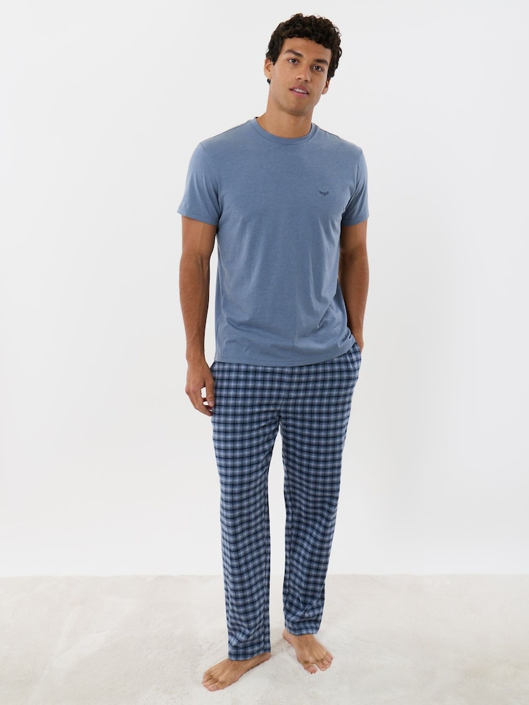 Threadbare Blue T-Shirt & Cotton Flannel Trouser Pyjamas Set - Image 1 of 5