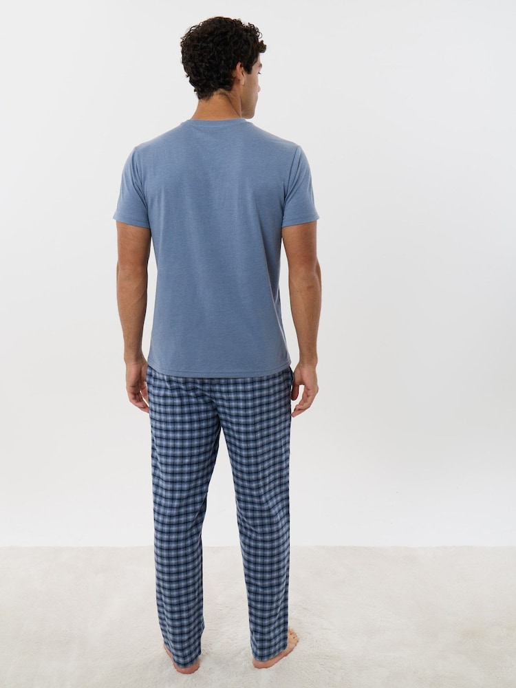 Threadbare Blue T-Shirt & Cotton Flannel Trouser Pyjamas Set - Image 2 of 5