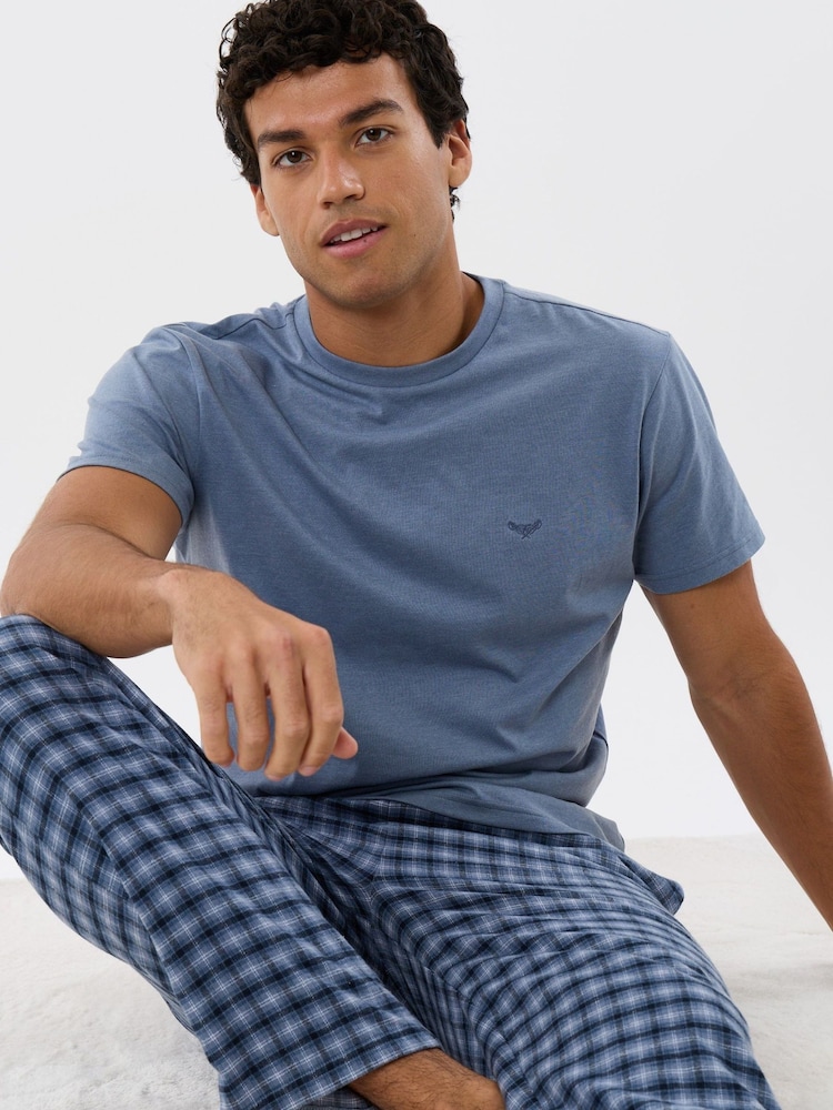 Threadbare Blue T-Shirt & Cotton Flannel Trouser Pyjamas Set - Image 5 of 5