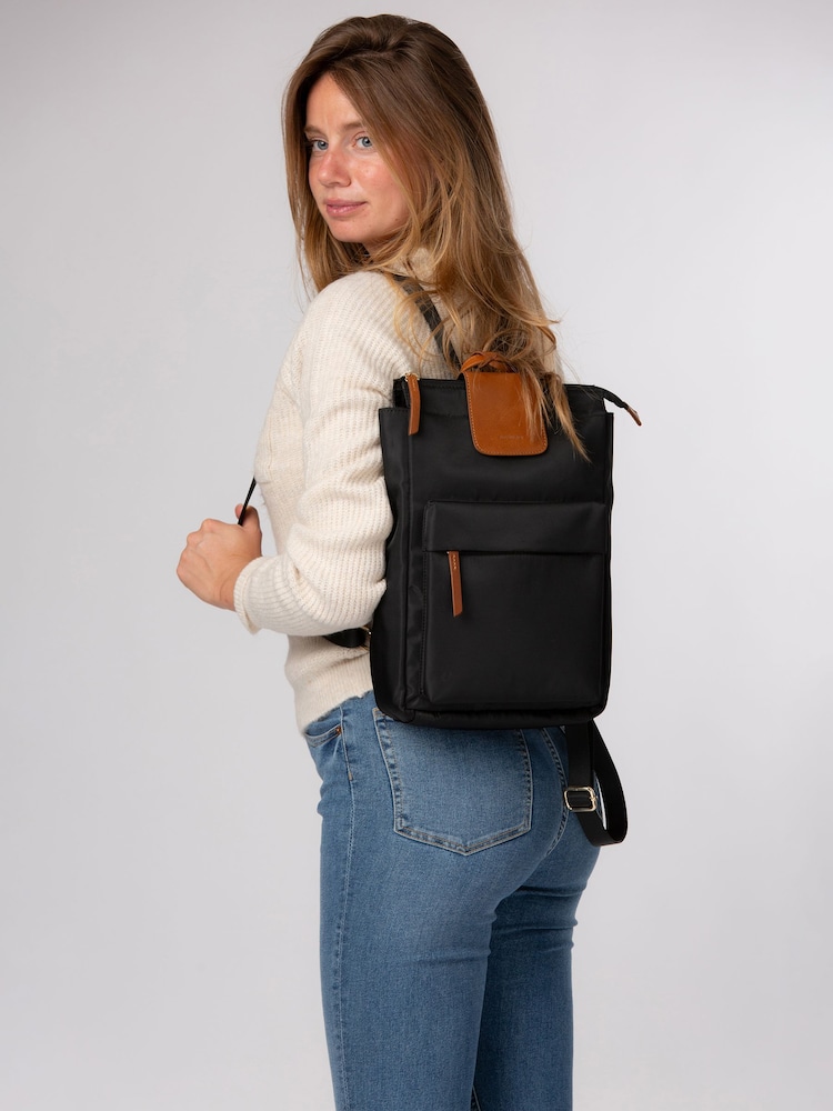 Negro/Marrón - Mochila 'Fabienne' de lona y cuero de Pure Luxuries London - Imagen 1 de 6