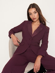 Plum Purple Tailored Crepe Single Breasted Blazer - Image 1 of 6