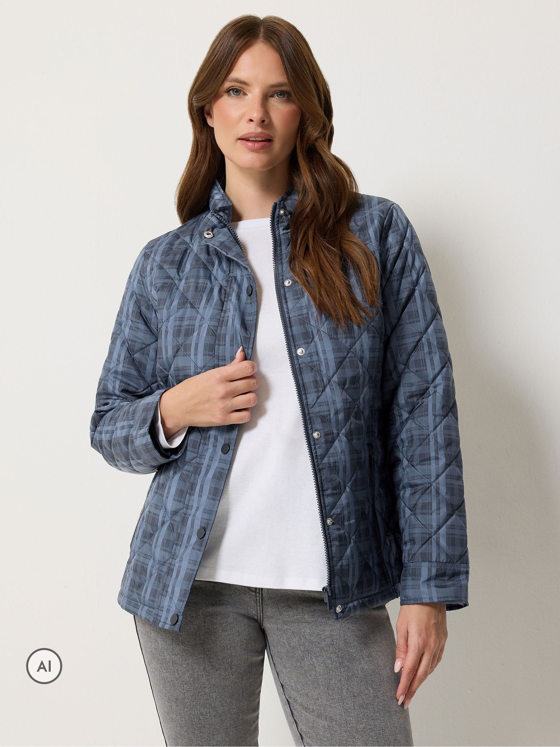 M&Co Blue Mco Check Print Quilted Jacket - Image 3