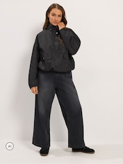 Yours Curve Black Lightweight Funnel Neck Jacket - Image 2 of 7