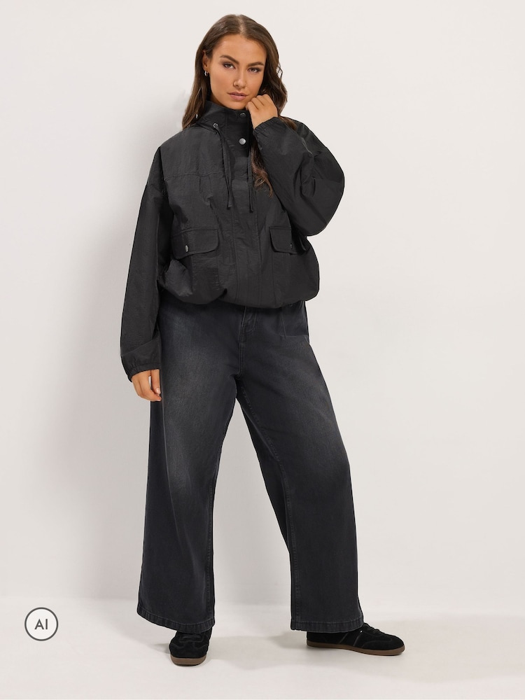 Yours Curve Black Lightweight Funnel Neck Jacket - Image 2 of 7
