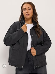 Yours Curve Black Lightweight Funnel Neck Jacket - Image 4 of 7