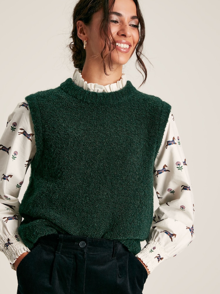 Joules Lily Green Bouclé Vest - Image 1 of 8