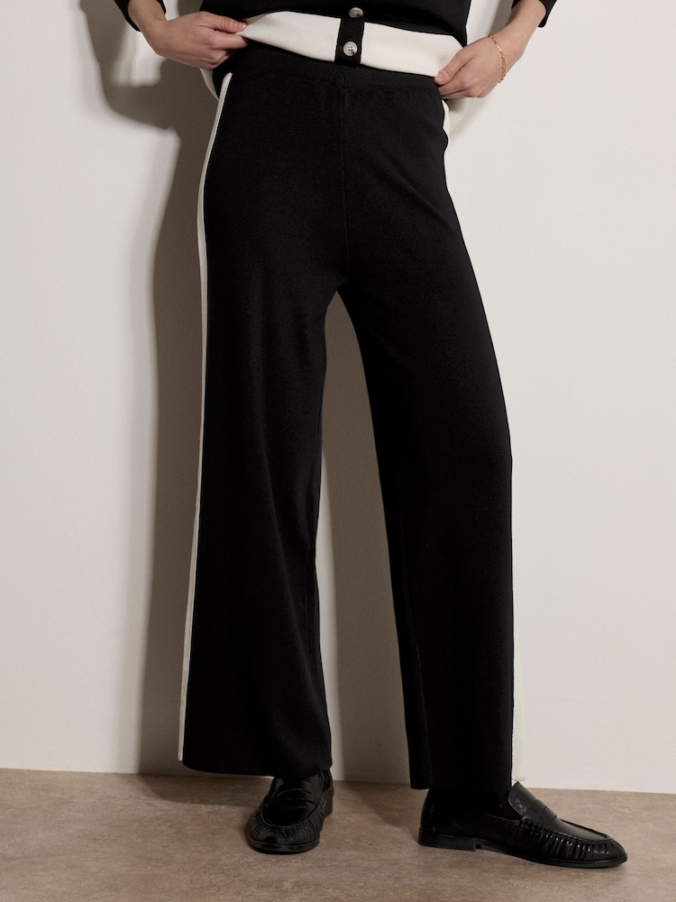 Apricot Black Monochrome Stripe Wide-Leg Knitted Trousers - Image 1 of 4 Apricot Black Monochrome Stripe Wide-Leg Knitted Trousers - Image 1 of 4
