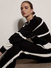 Apricot Black Monochrome Stripe Wide-Leg Knitted Trousers - Image 3 of 4