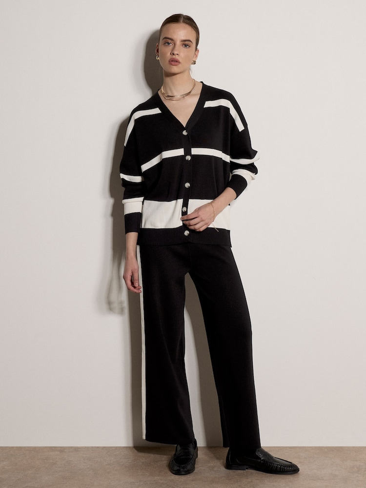 Apricot Black Monochrome Stripe Wide-Leg Knitted Trousers - Image 4 of 4 Apricot Black Monochrome Stripe Wide-Leg Knitted Trousers - Image 4 of 4