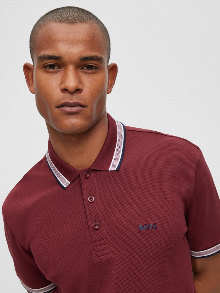BOSS Maroon Red/Burgandy Tipping Paddy Polo Shirt - Image 1 of 5