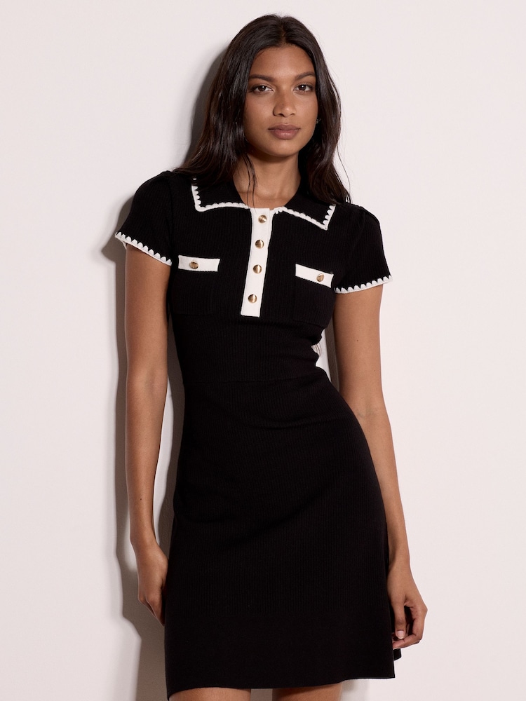 Apricot Black Blanket Stitch Knitted Mini Dress - Image 1 of 4 Apricot Black Blanket Stitch Knitted Mini Dress - Image 1 of 4
