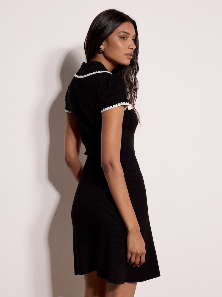 Apricot Black Blanket Stitch Knitted Mini Dress - Image 2 of 4 Apricot Black Blanket Stitch Knitted Mini Dress - Image 2 of 4