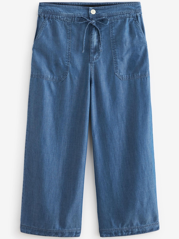 Buy Dark Blue Denim TENCEL™ Tie Waist Wide Leg Culottes from Next